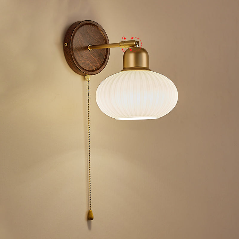 Nordic Style Wall Light Round Shape Wall Lamp with Glass Shade for Bedroom