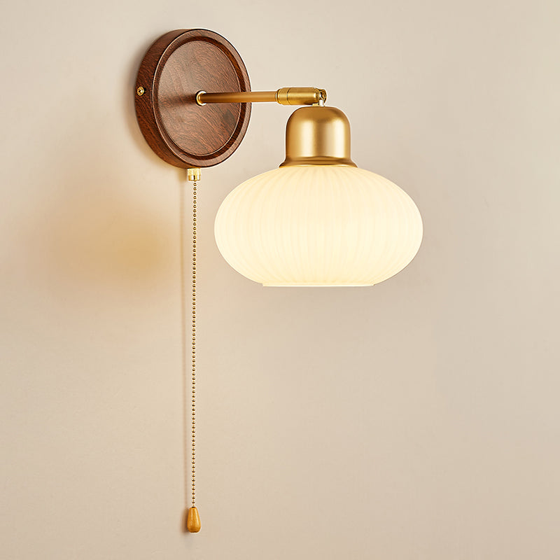 Nordic Style Wall Light Round Shape Wall Lamp with Glass Shade for Bedroom