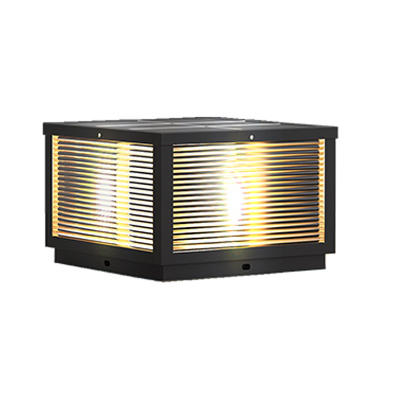 Geometric Shape Metal Solar Pillar Lamp Modern Style 1 Light Outdoor Lights in Black