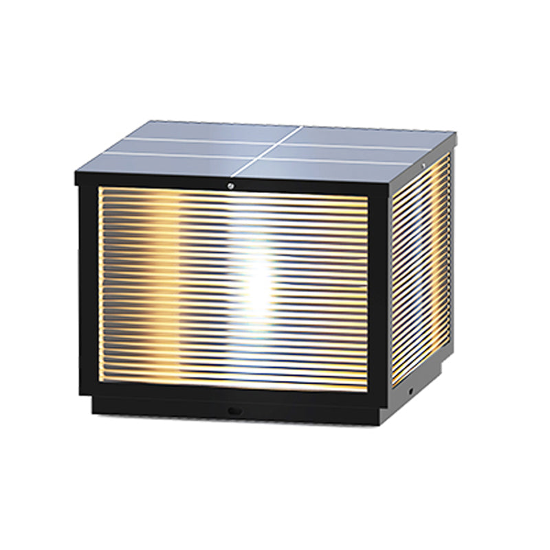 Geometric Shape Metal Solar Pillar Lamp Modern Style 1 Light Outdoor Lights in Black