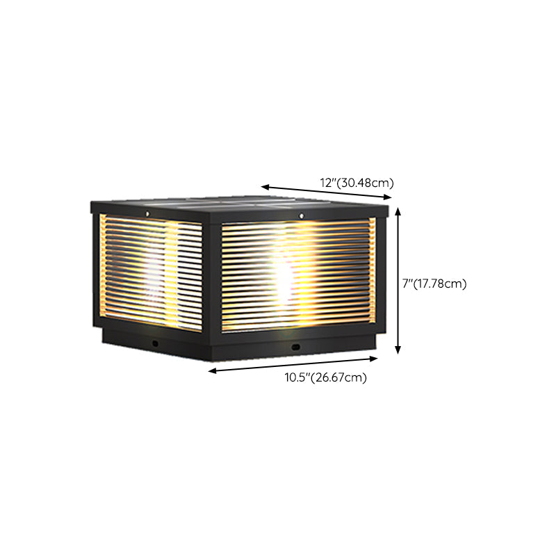 Geometric Shape Metal Solar Pillar Lamp Modern Style 1 Light Outdoor Lights in Black