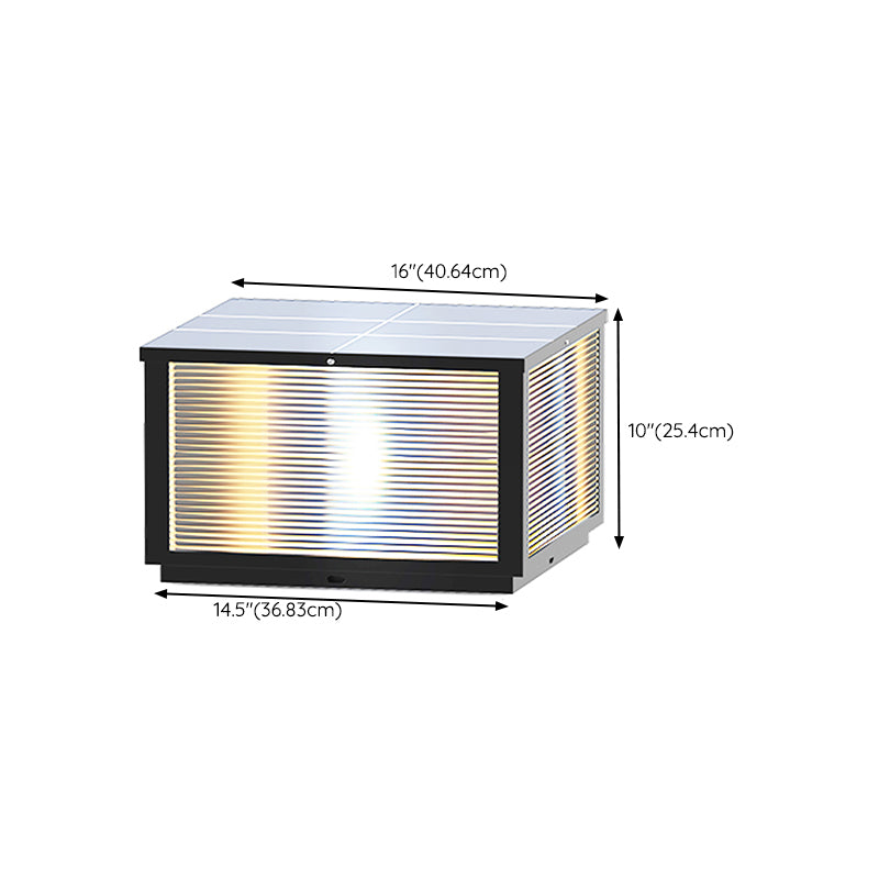 Geometric Shape Metal Solar Pillar Lamp Modern Style 1 Light Outdoor Lights in Black