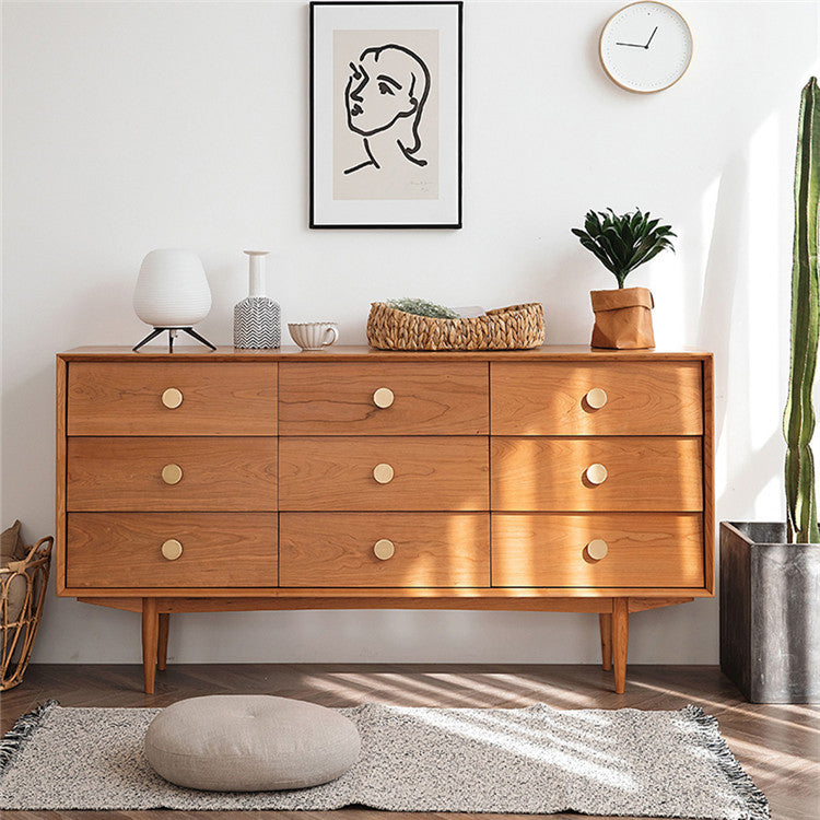 Ultra-Modern Horizontal Double Dresser Pine Storage Chest Dresser for Bedroom