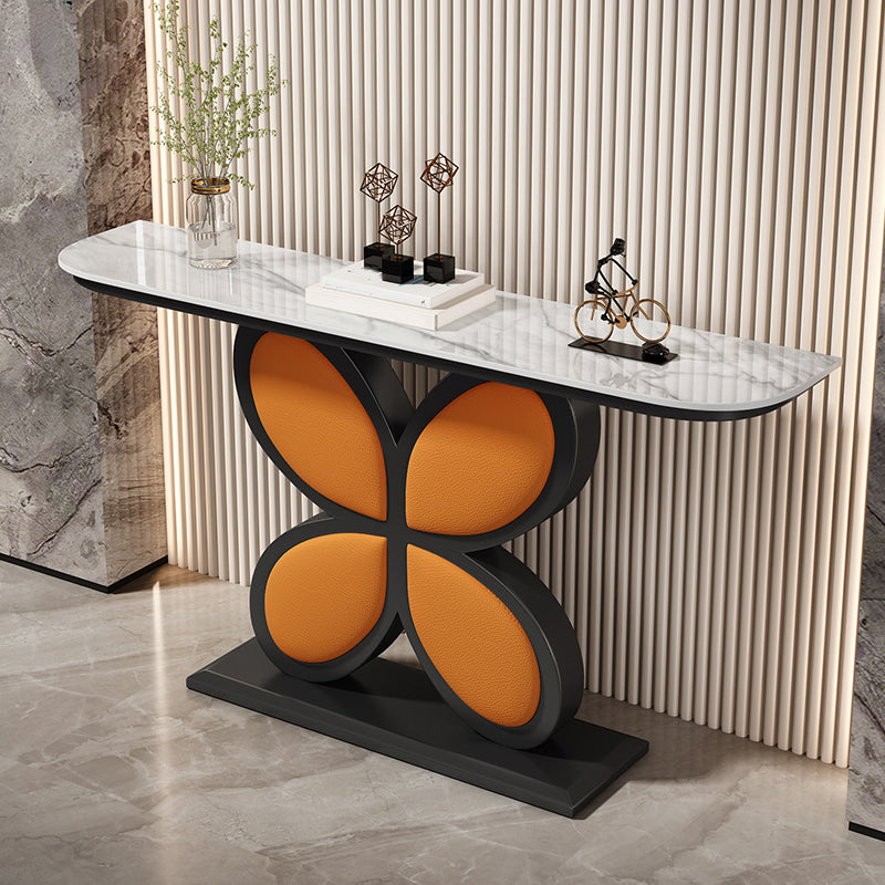 Stone Half Moon End Table 1-shelf 31.5-inch Tall Accent Table