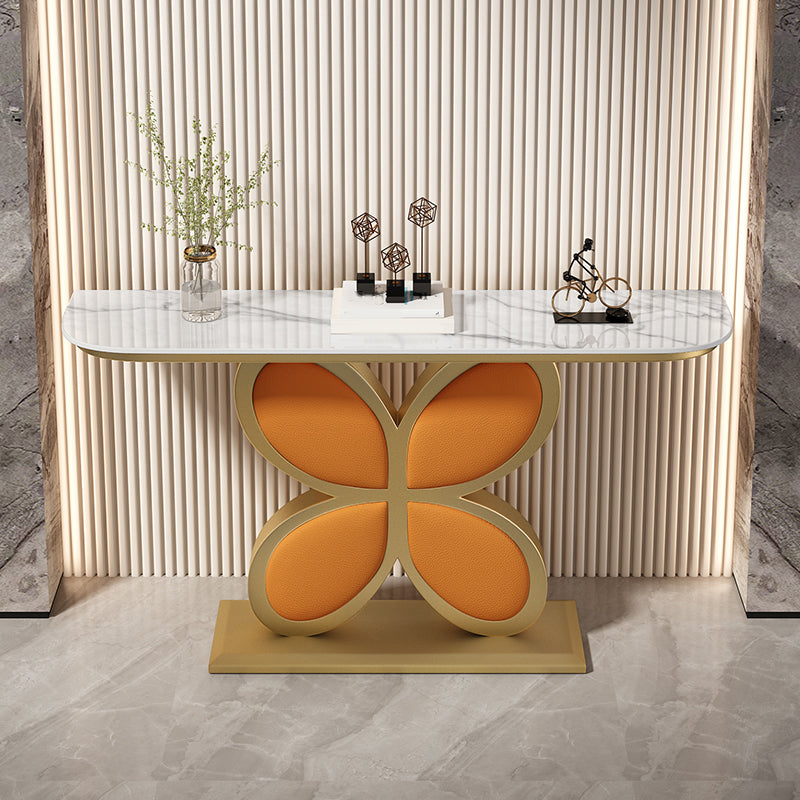 Stone Half Moon End Table 1-shelf 31.5-inch Tall Accent Table