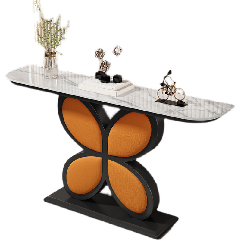 Glam Half Moon Console Accent Table Antique Finish Console Sofa Table in Stone