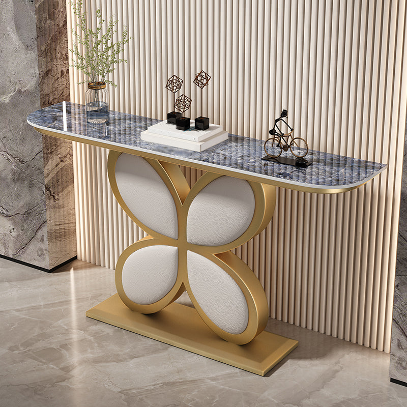 Half Moon Accent Table Antique Finish Console Sofa Table in Stone