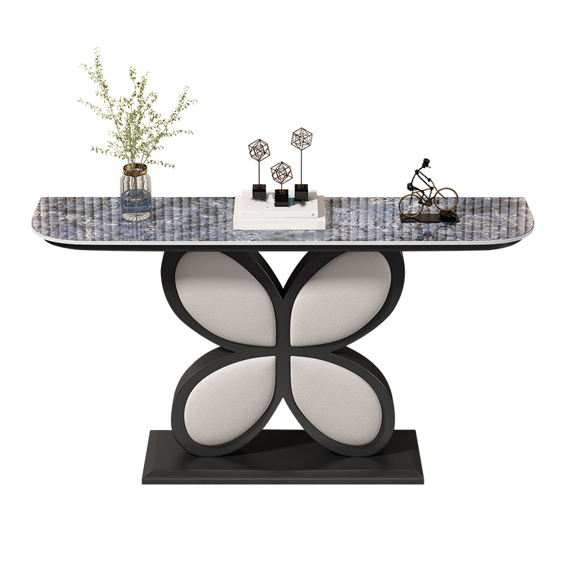 Half Moon Accent Table Antique Finish Console Sofa Table in Stone