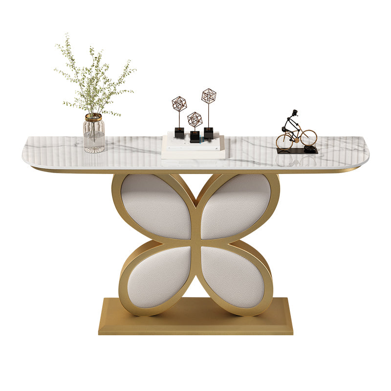 Half Moon Accent Table Antique Finish Console Sofa Table in Stone