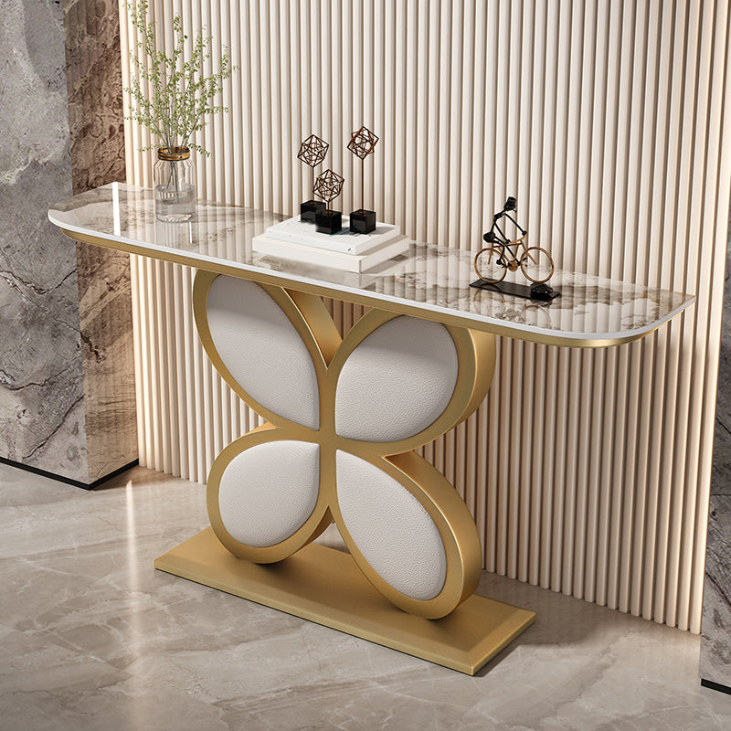 Half Moon Accent Table Antique Finish Console Sofa Table in Stone