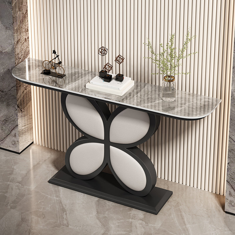 Half Moon Accent Table Antique Finish Console Sofa Table in Stone