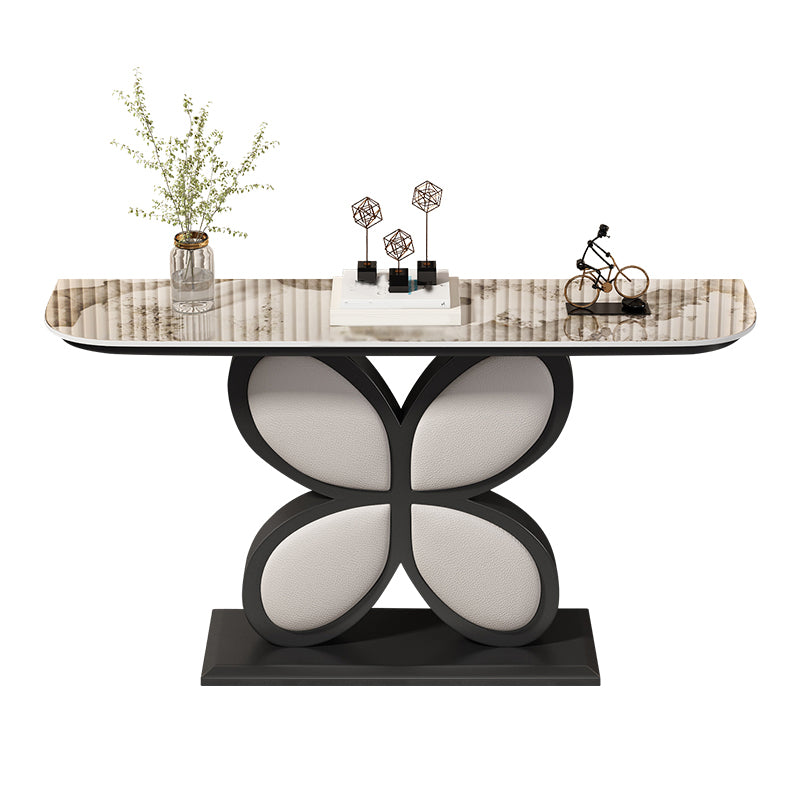 Half Moon Accent Table Antique Finish Console Sofa Table in Stone