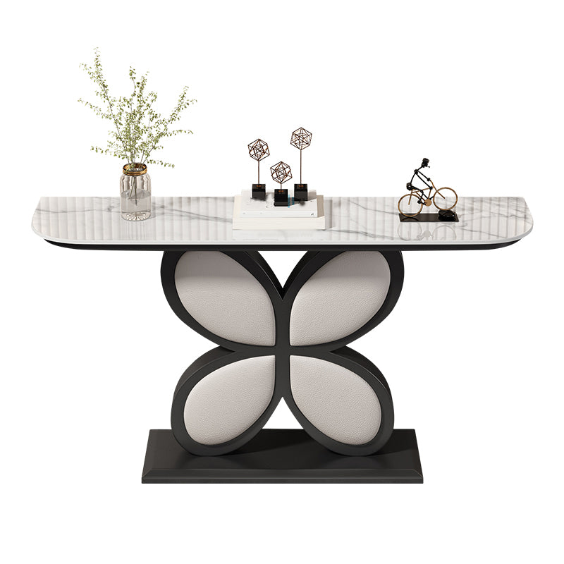 Half Moon Accent Table Antique Finish Console Sofa Table in Stone