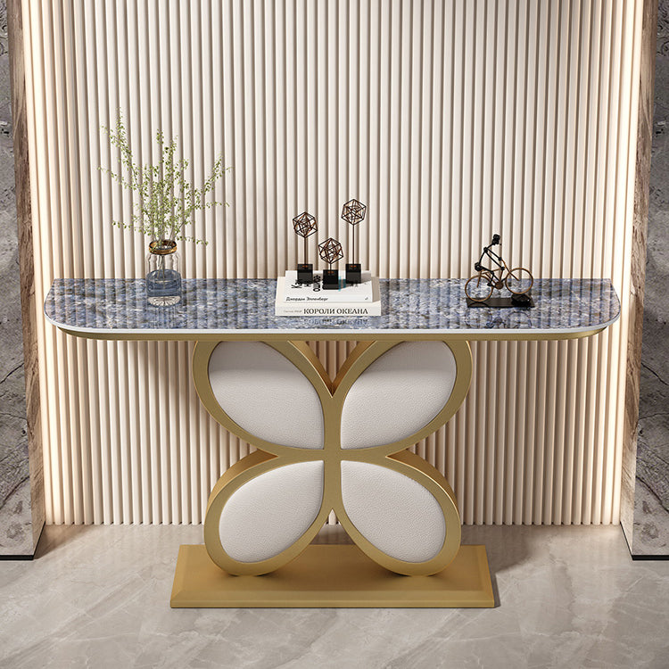Half Moon Accent Table Antique Finish Console Sofa Table in Stone
