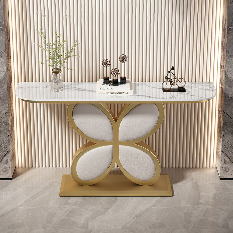 Half Moon Accent Table Antique Finish Console Sofa Table in Stone