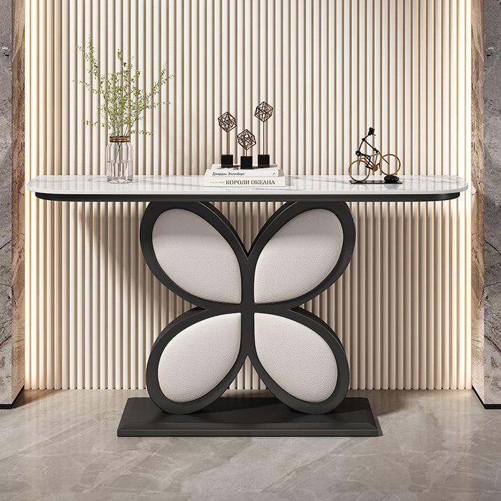 Half Moon Accent Table Antique Finish Console Sofa Table in Stone