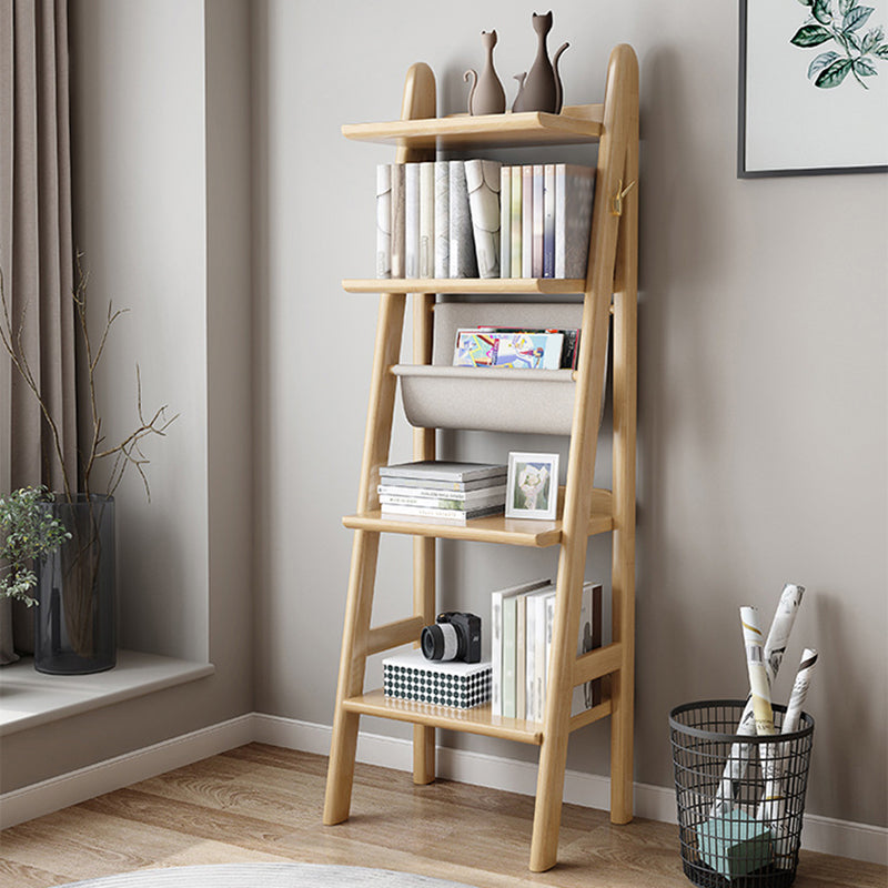 Modern Ladder Bookshelf Wooden Open Back Bookcase for Study Room