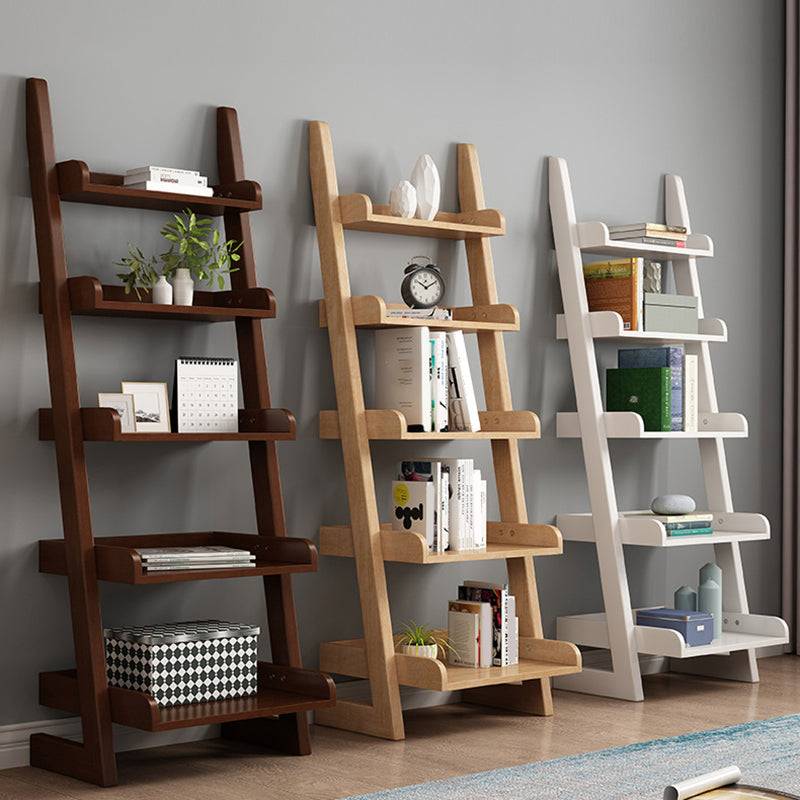 Open Back Ladder Bookshelf Wooden Bookcase with Shelves for Study Room