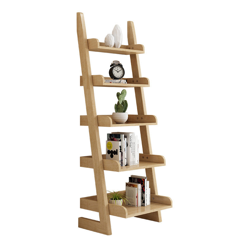 Open Back Ladder Bookshelf Wooden Bookcase with Shelves for Study Room