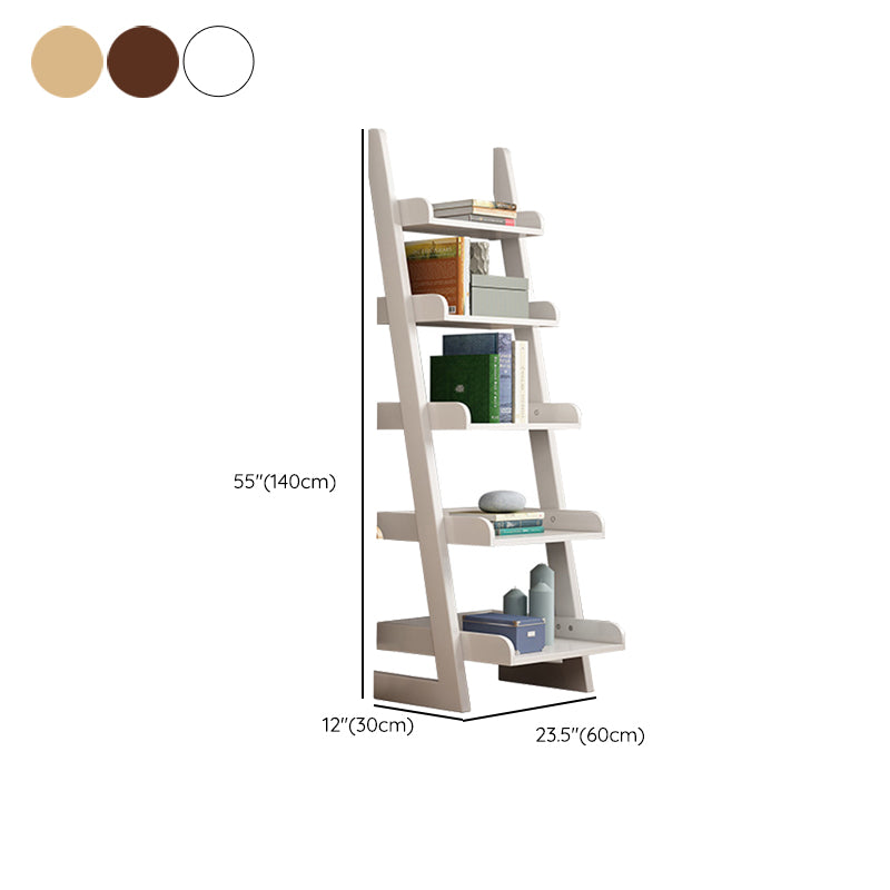 Open Back Ladder Bookshelf Wooden Bookcase with Shelves for Study Room