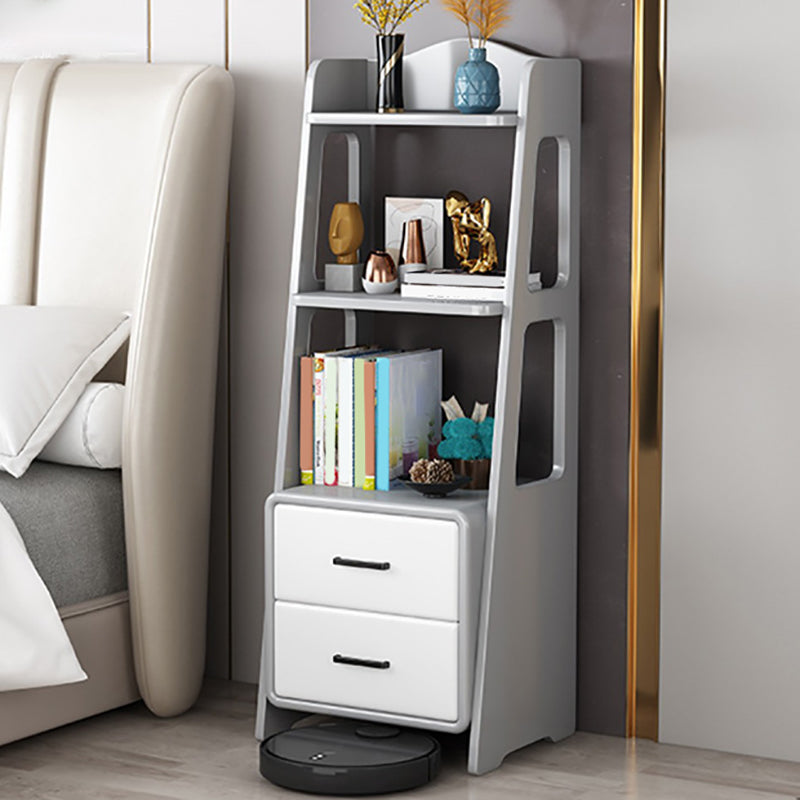 Modern Open Back Standard Bookshelf Wooden Bookcase with Drawers