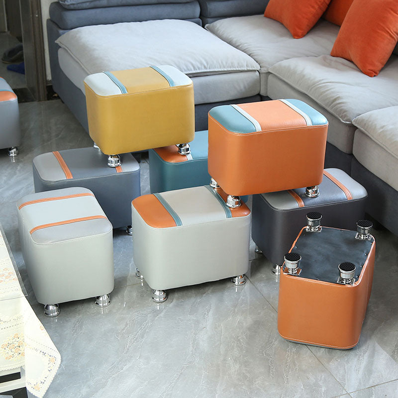 Color Matching Leather Standard Stool Modern Style Simple Rectangular Stool