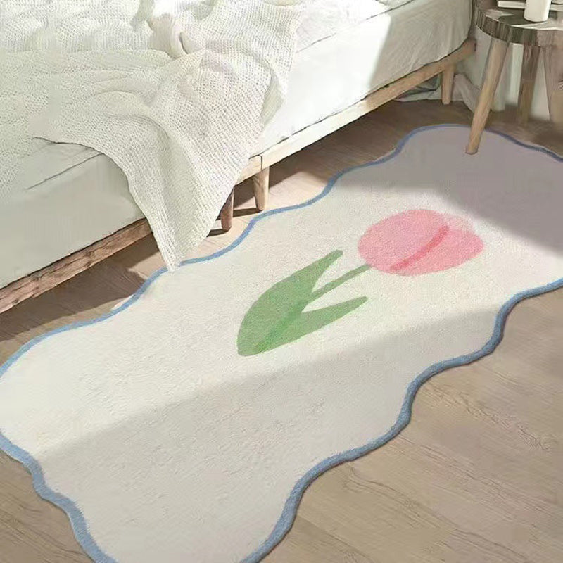 Apricot Tulip Rug Polyester Casual Rug Stain Resistant Rug for Living Room