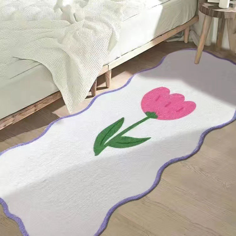 Apricot Tulip Rug Polyester Casual Rug Stain Resistant Rug for Living Room