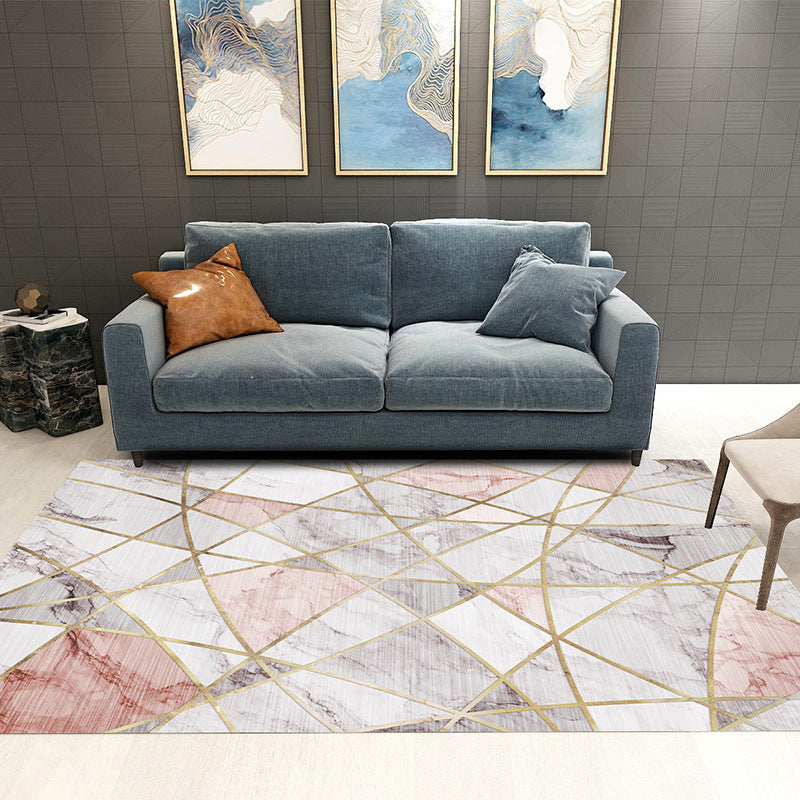 Beige Modern Carpet Geometric Polyester Carpet Washable Carpet for Drawing Room