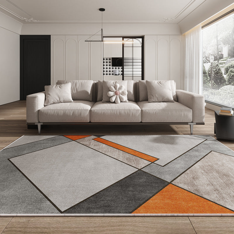 Orange Modern Carpet Geometry Polyester Carpet Washable Carpet for Living Room