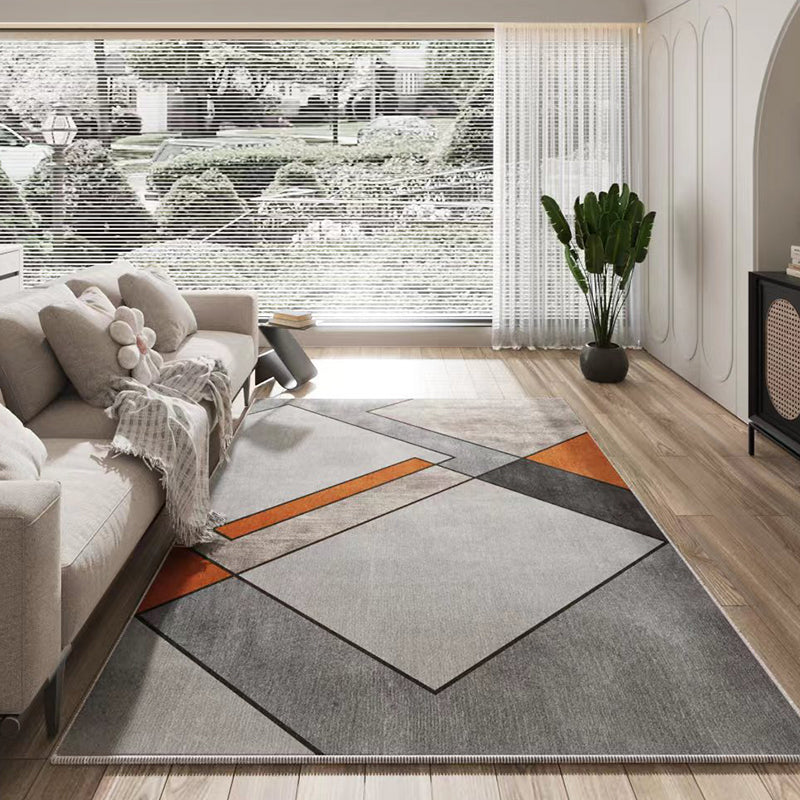 Orange Modern Carpet Geometry Polyester Carpet Washable Carpet for Living Room