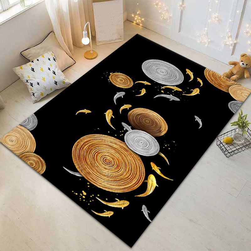 Gold Modern Carpet Fish Polyester Area Carpet Washable Carpet for Living Room