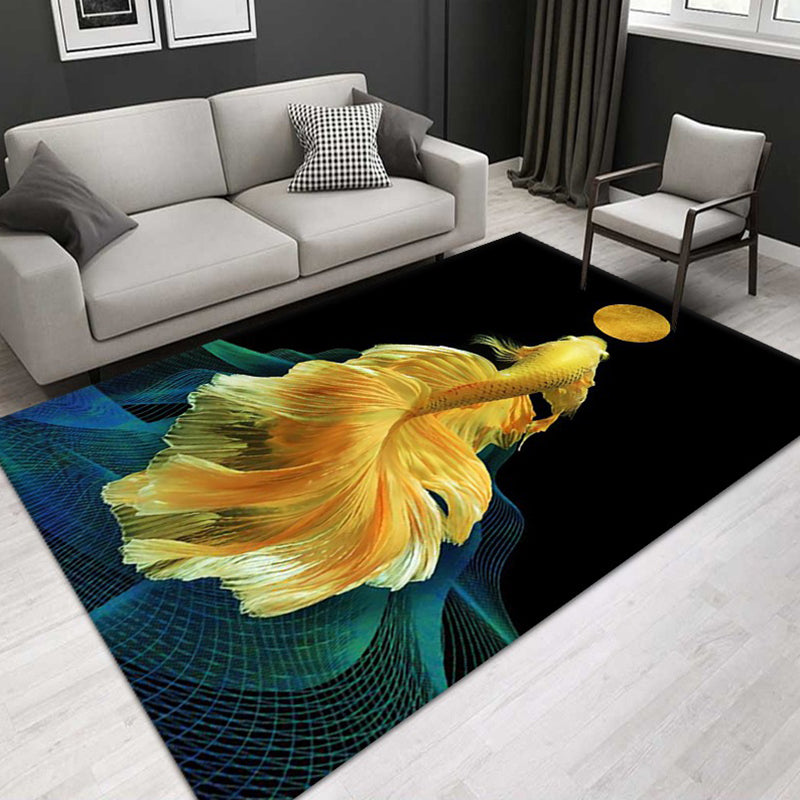 Gold Modern Carpet Fish Polyester Area Carpet Washable Carpet for Living Room