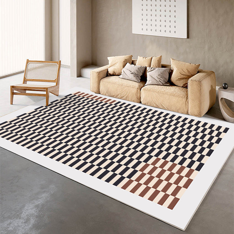 Black Geometry Carpet Modern Polyester Carpet Washable Carpet for Drawing Room