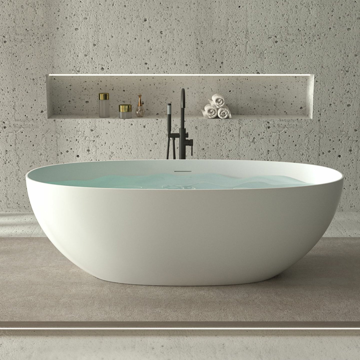 Freestanding Modern Soaking Bathtub Antique Finish Oval Bath Tub