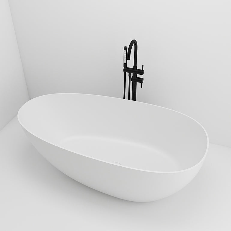 Modern Stone Oval Bath Freestanding Soaking Bathtub in White