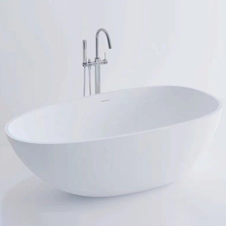 Modern Stone Oval Bath Freestanding Soaking Bathtub in White