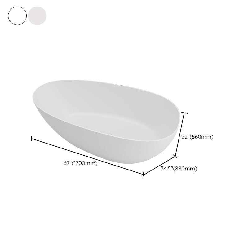 Modern Stone Oval Bath Freestanding Soaking Bathtub in White