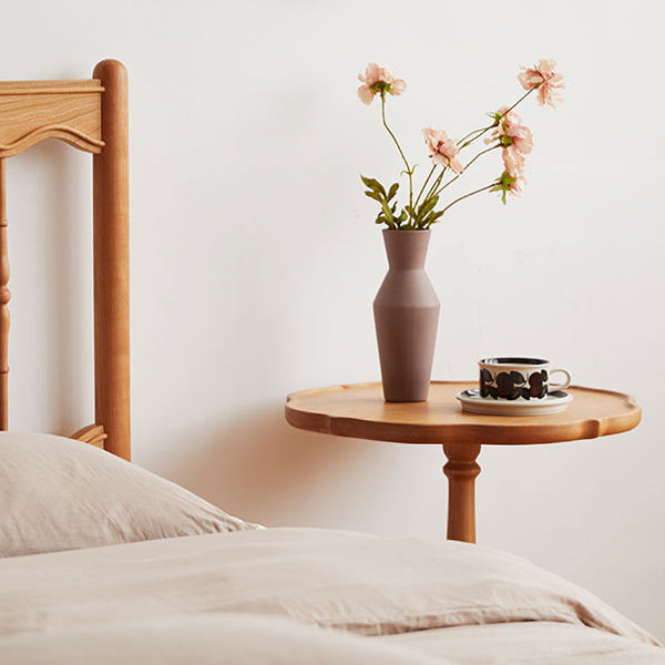 Modern Accent Side Table Naturally Shaped Natural Solid Wood 4 Legs Living Room