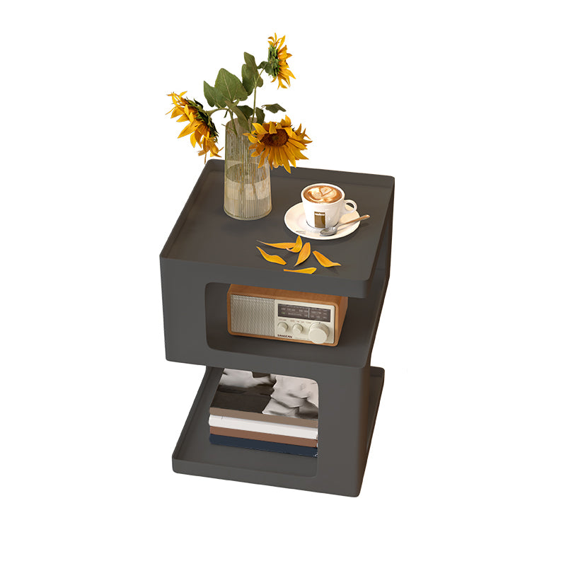 Modernistic Living Room Accent Side Table Double Tier Square with Storage