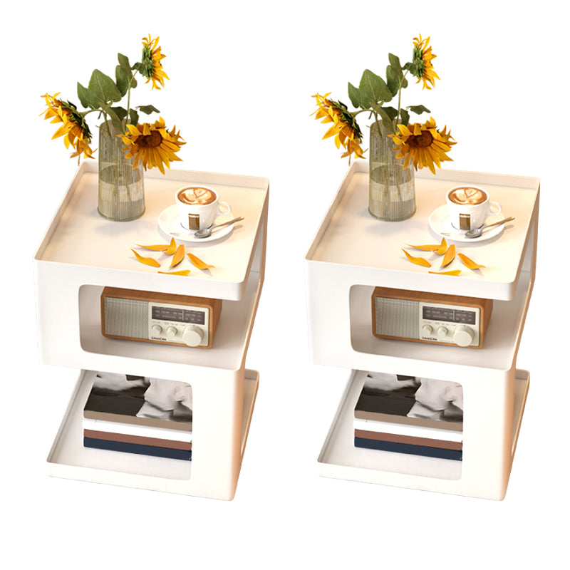 Modernistic Living Room Accent Side Table Double Tier Square with Storage