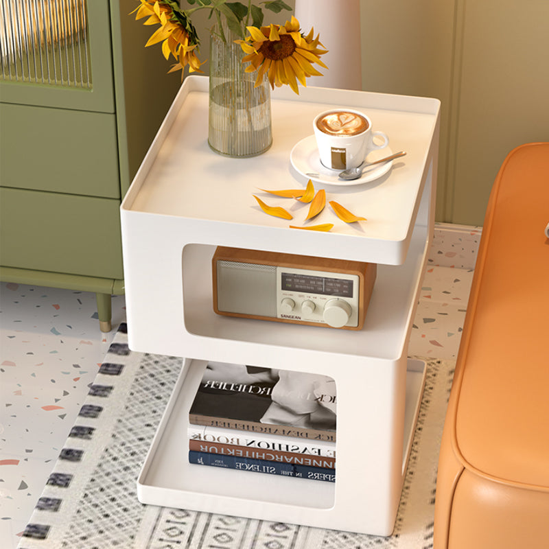 Modernistic Living Room Accent Side Table Double Tier Square with Storage