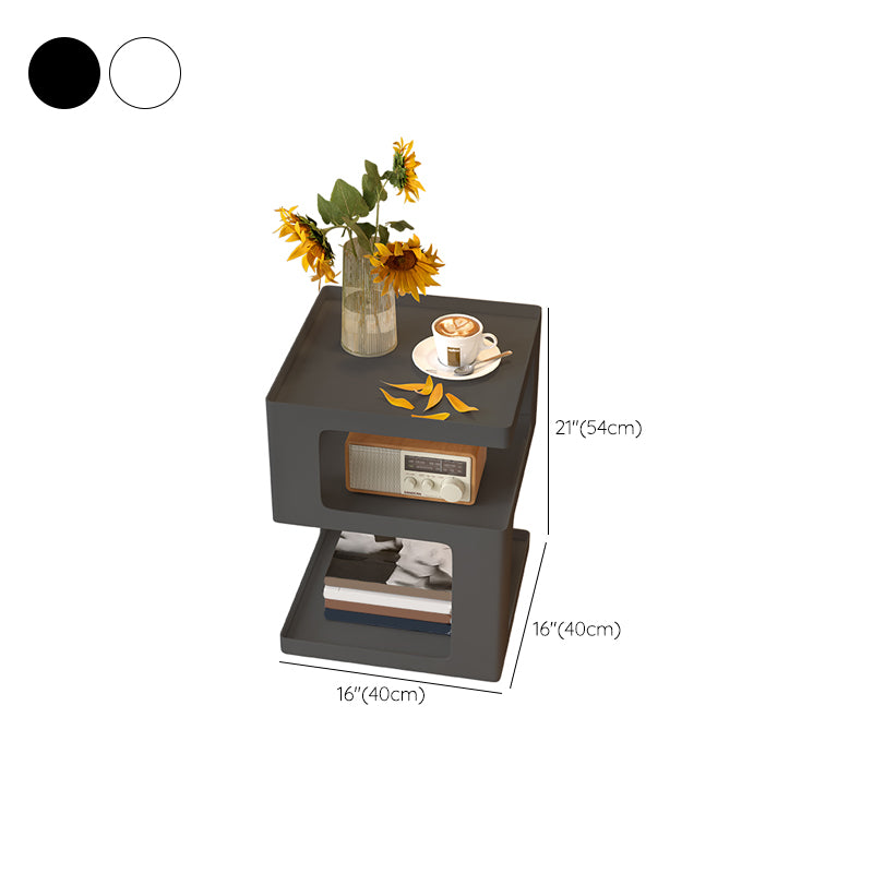 Modernistic Living Room Accent Side Table Double Tier Square with Storage