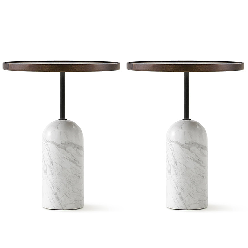 Modern Accent Side Table Sofa Round Pedestal Marble Living Room Corner Table