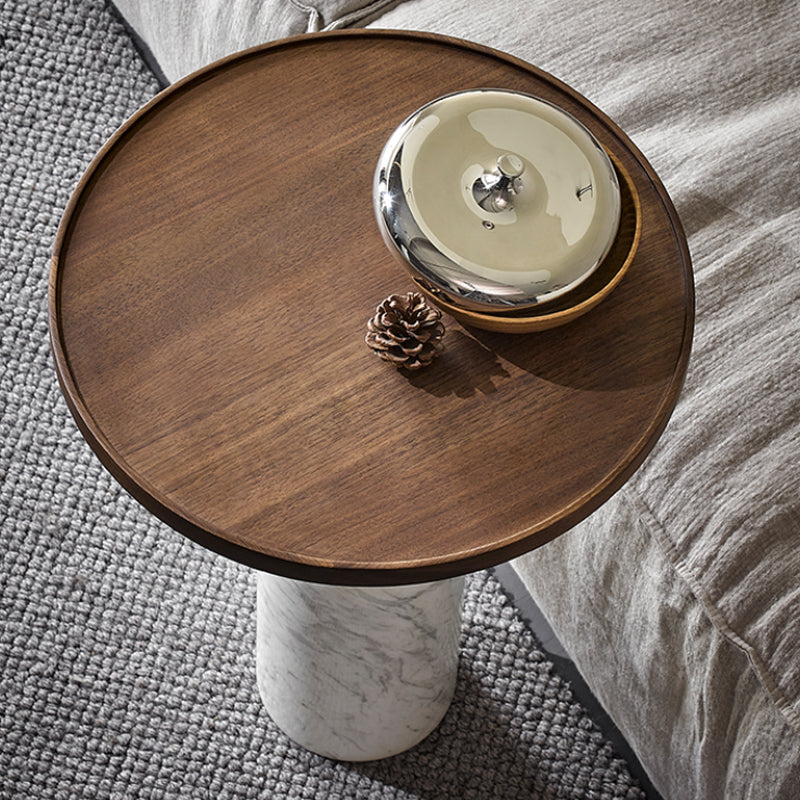 Modern Accent Side Table Sofa Round Pedestal Marble Living Room Corner Table