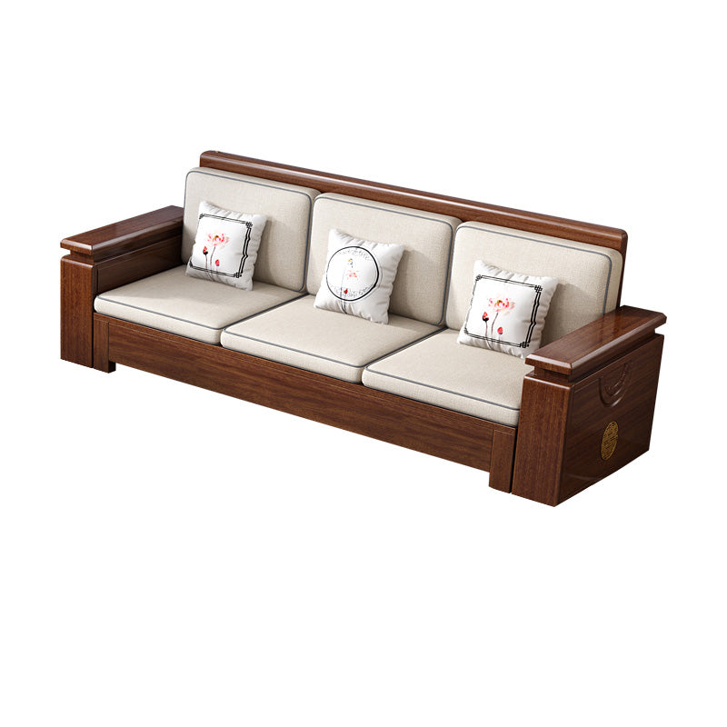 Contemporary Solid Wood Frame Sofa in Brown Cotton Blend Sofa