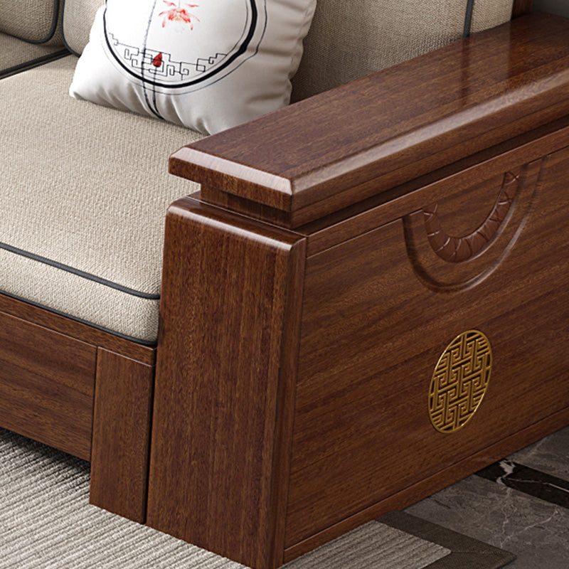 Contemporary Solid Wood Frame Sofa in Brown Cotton Blend Sofa