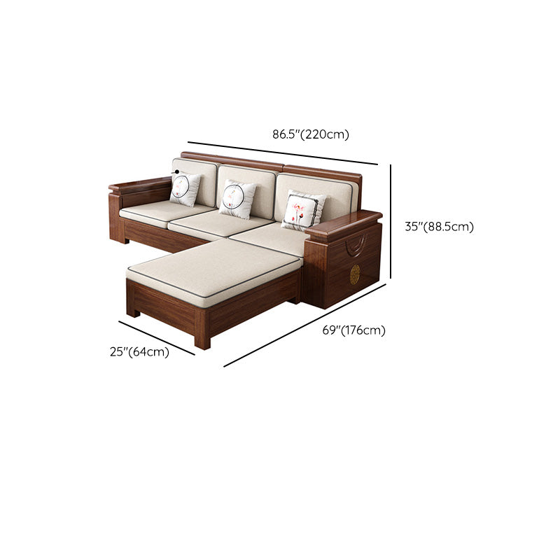 Contemporary Solid Wood Frame Sofa in Brown Cotton Blend Sofa