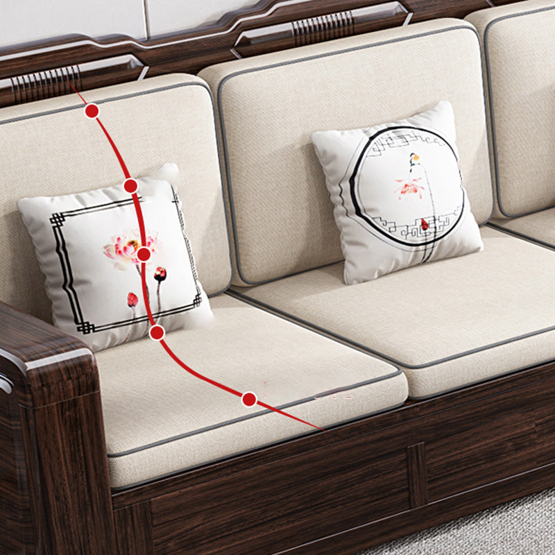 County Styled Solid Wood Frame Sofa in Brown Cotton Blend Sofa and Chaise