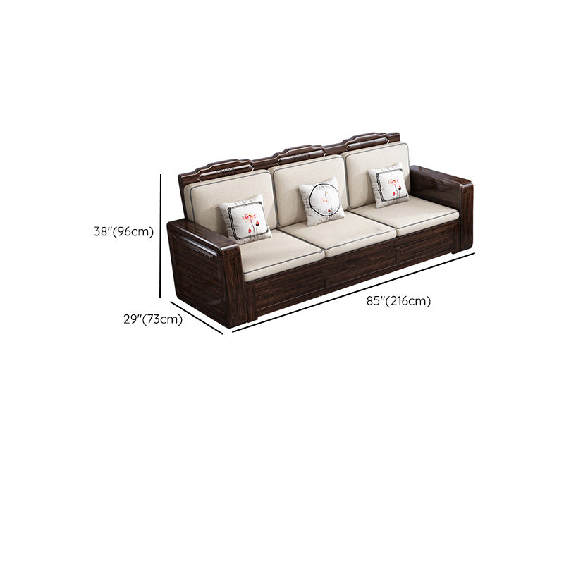 County Styled Solid Wood Frame Sofa in Brown Cotton Blend Sofa and Chaise